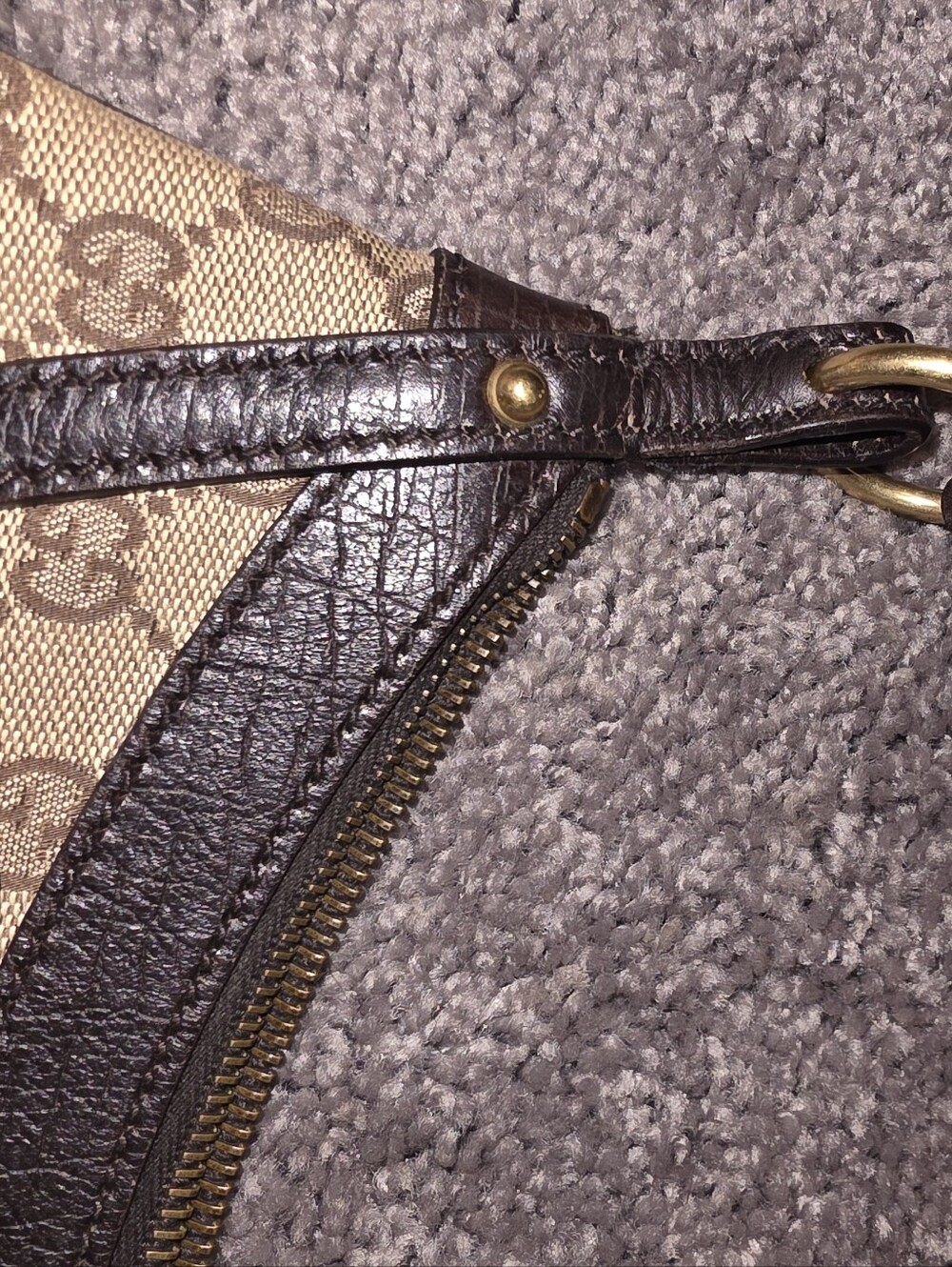 Gucci Beige GG Canvas Shoulder Bag with Dark Brown Trim and Gold Hardware - Picture 10 of 17